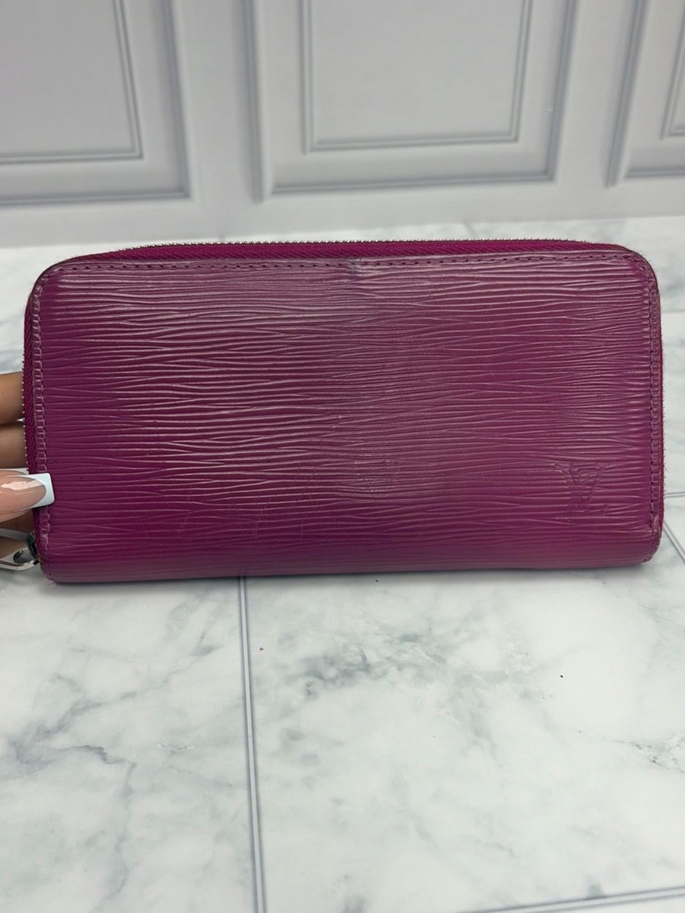 Authentic LOUIS VUITTON Epi Zippy Long Wallet in Plum Purple w/ COA
